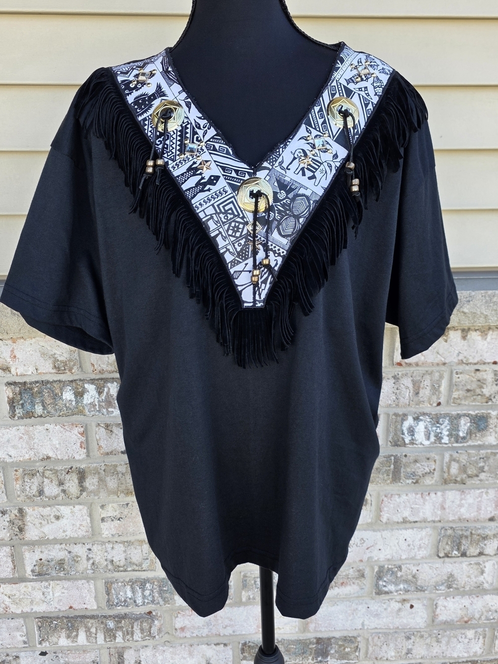 Vintage 90s Cactus California Southwestern Concho Fringe Shirt Boho Western